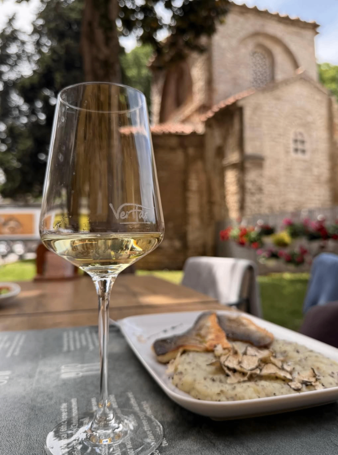 Wine glass on the Veritas terrace